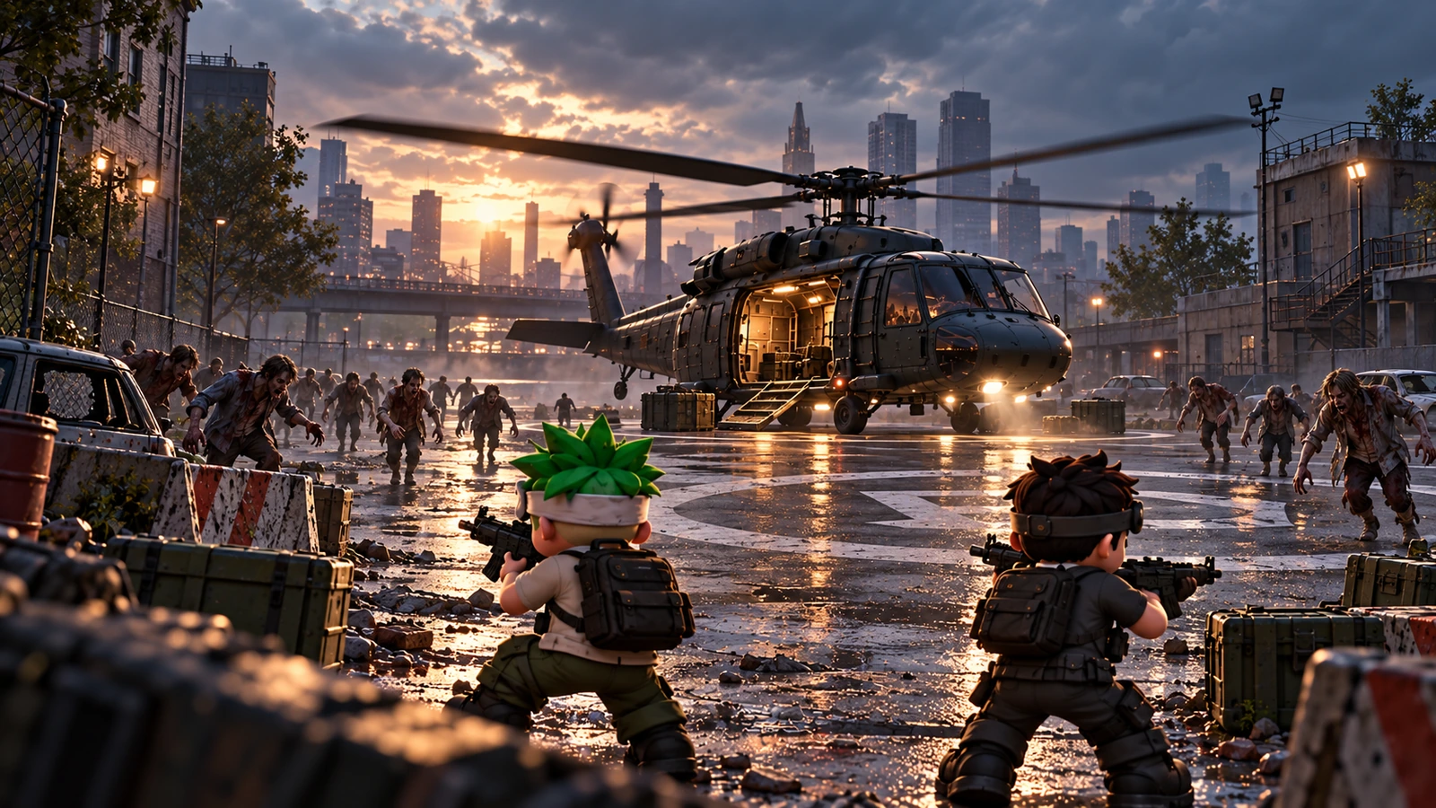 Enhanced cinematic visualization following the two-survivor trailer direction.